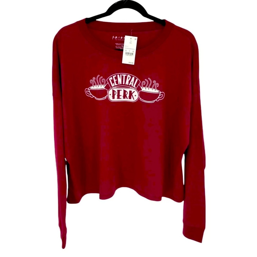 FRIENDS Women's Long Sleeve Casual Merlot Cropped Graphic Tee.
